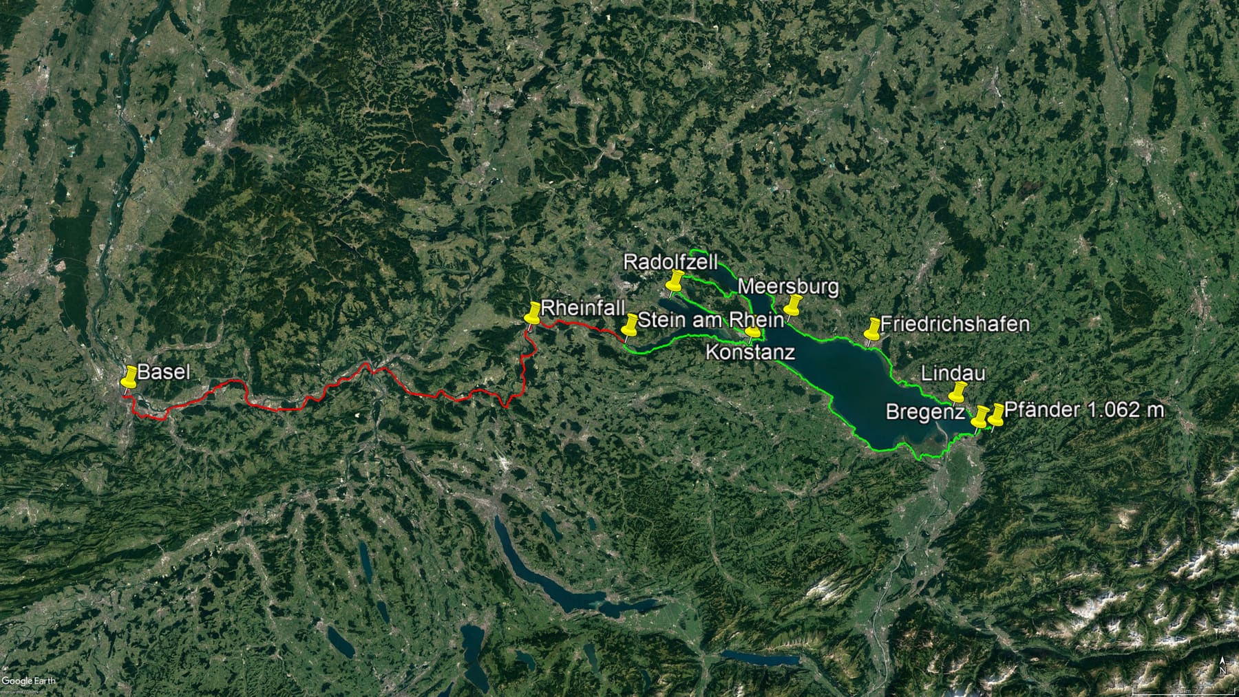 Karte der Route: Um den See auf dem Bodenseeradweg inkl. Bergetappe und Übernachtung auf dem Pfänder