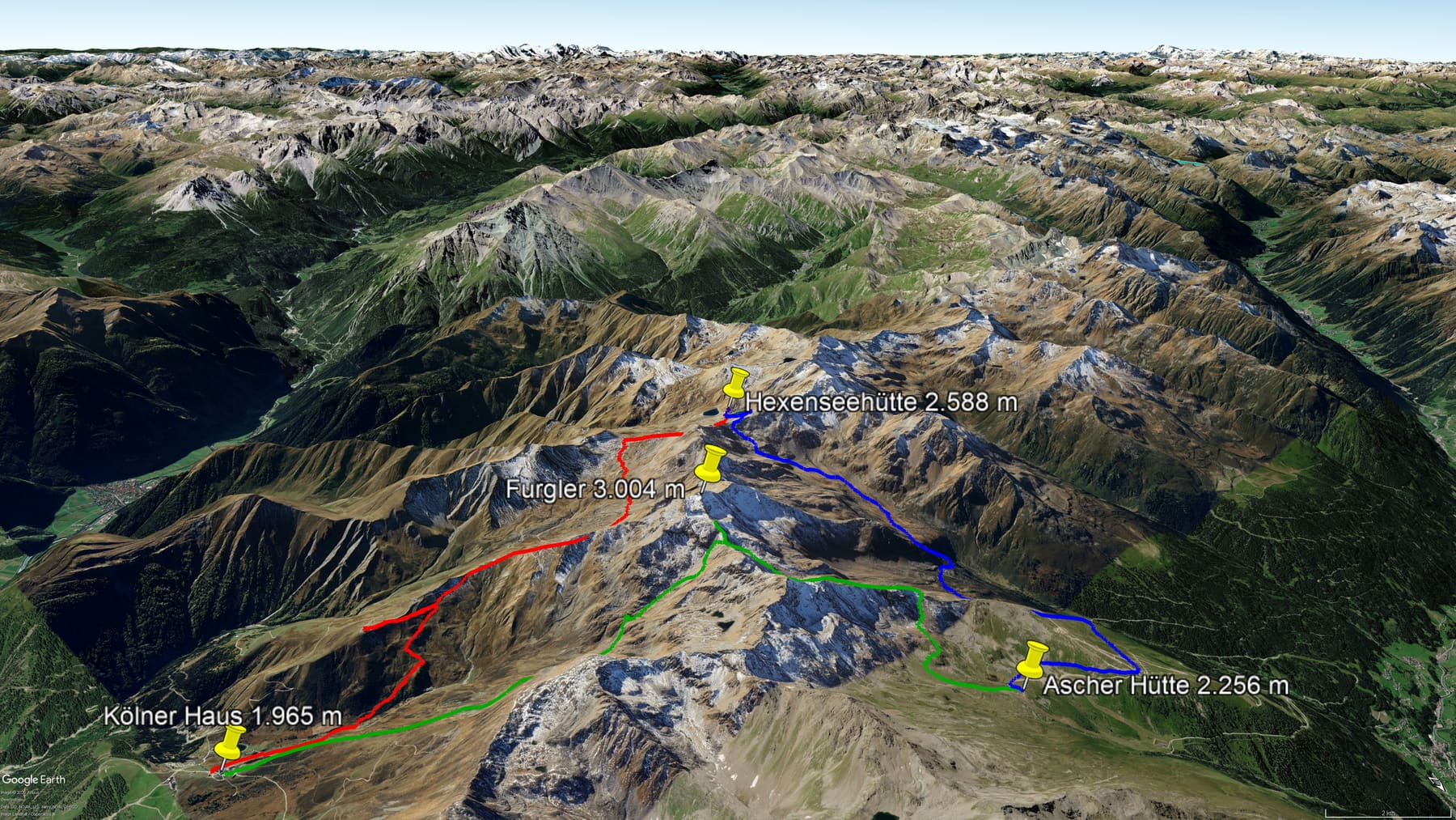 Karte der Route: Furglerrunde bei Serfaus: 3 Tage Hüttentour mit moderaten Tagesetappen