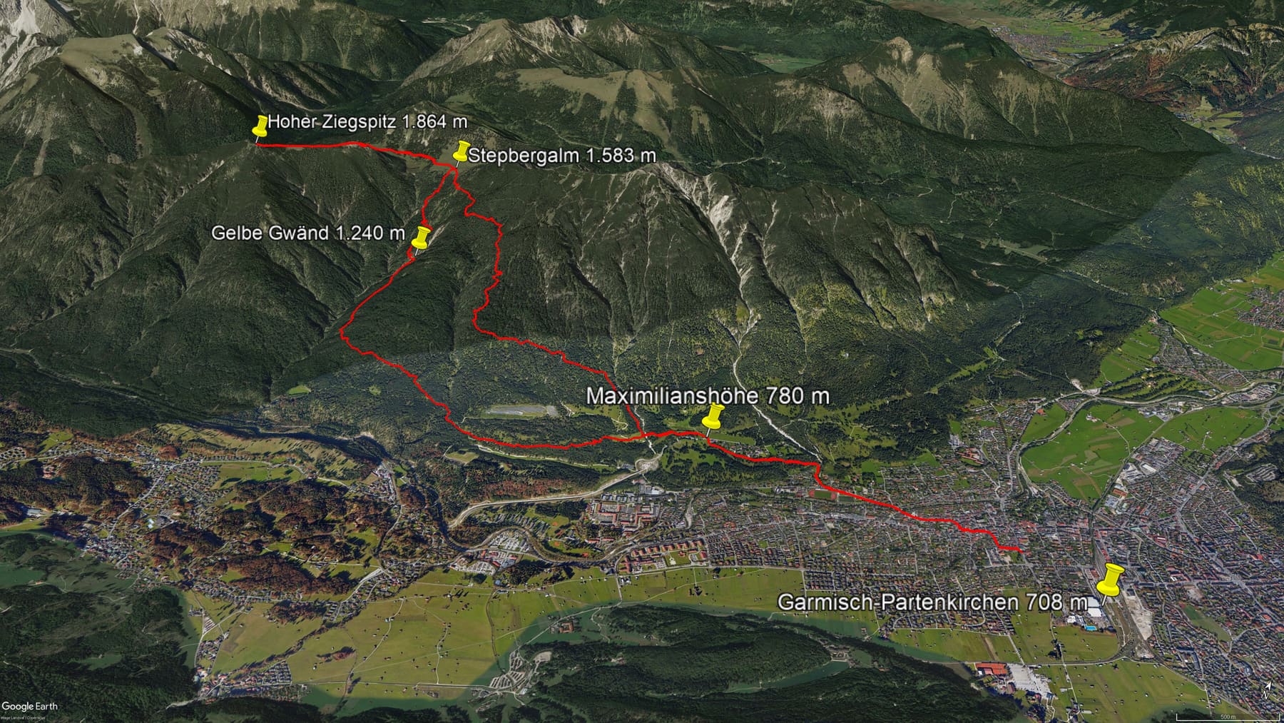 Karte der Route: Gipfel-Wanderung Hoher Ziegspitz zum perfekten Zugspitz-Panorama bei Garmisch