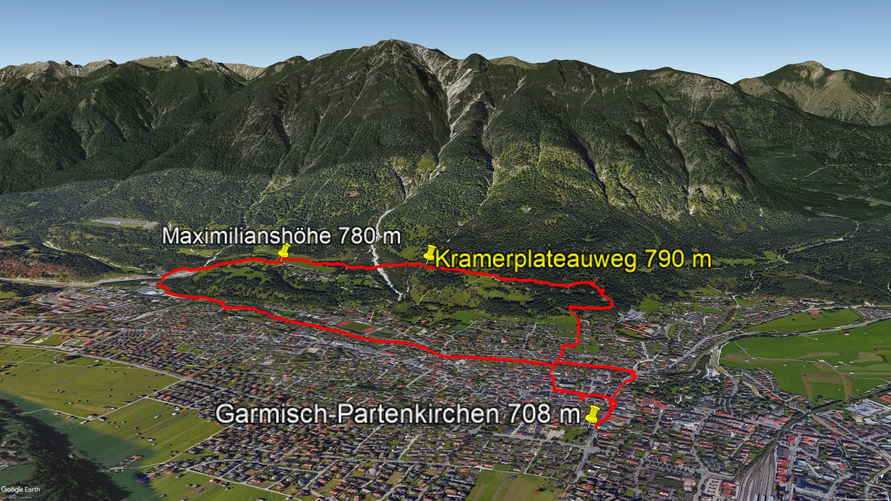 Karte der Route: Regnerischer Panorama-Spaziergang auf dem Kramerplateau-Weg bei Garmisch