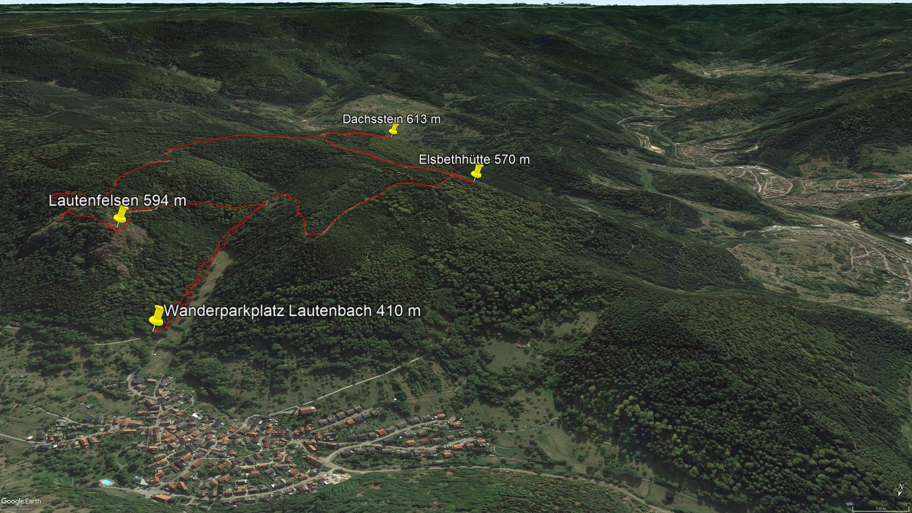 Karte der Route: Schwarzwald-Wanderung im Murgtal: Elsbethütte, Dachsstein und Lautenfelsen bei Gernsbach