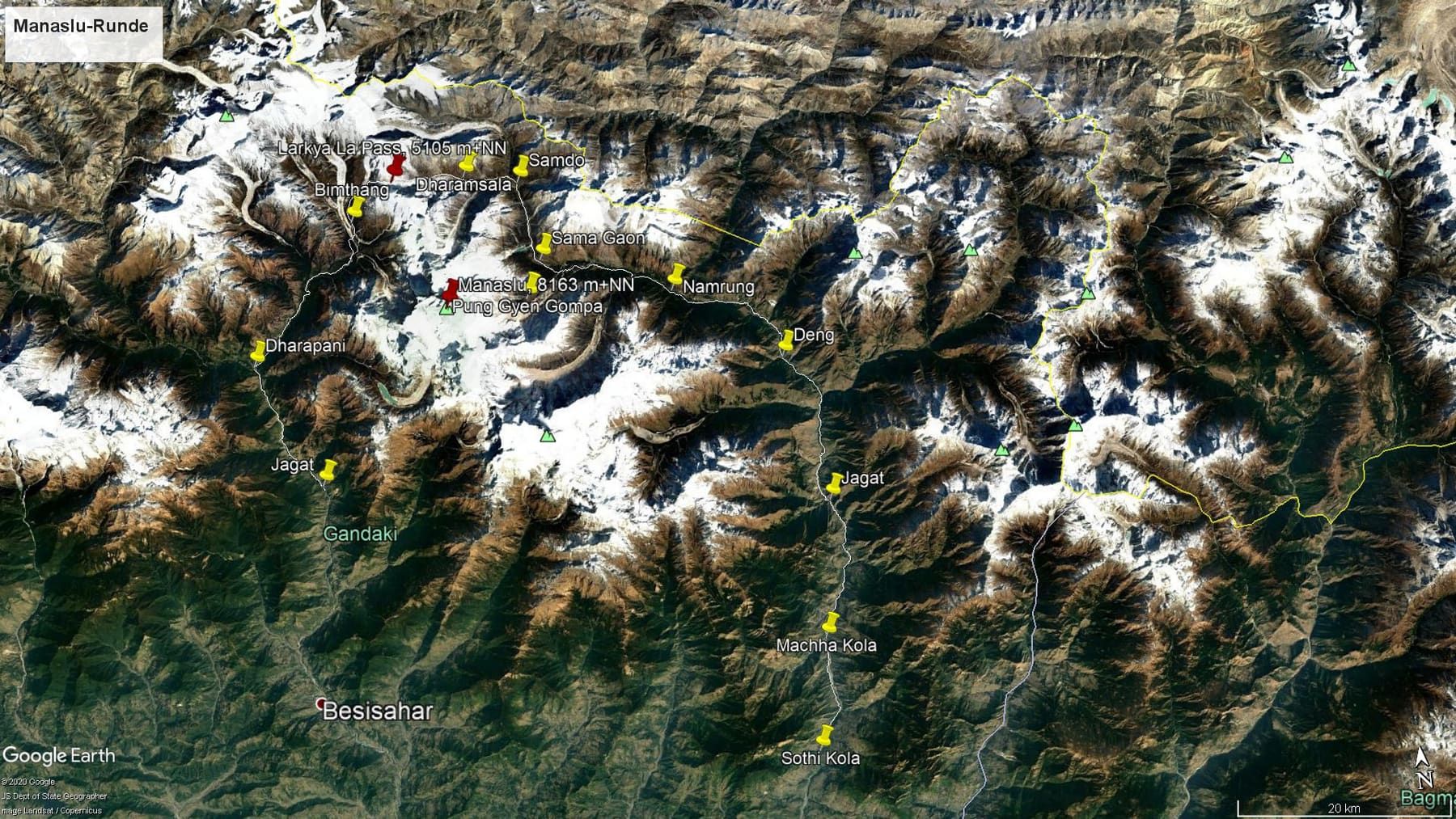Karte der Route: Trekking im Himalaya: Manaslu-Runde – Rundwanderung um den Achttausender Manaslu