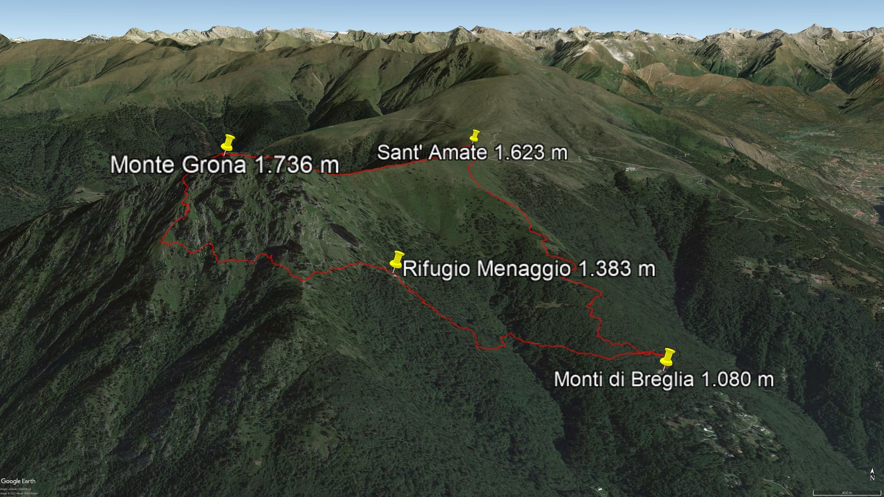 Karte der Route: Monte Grona – Gipfel-Wanderung mit Comer-See-Panorama bei Menaggio