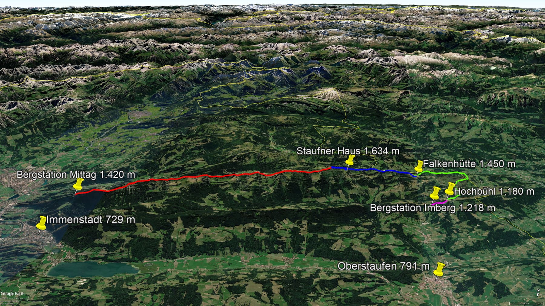 Karte der Route: Nagelfluhkette: Gratwanderung vom Hochgrat bis zum Mittag (Allgäu)