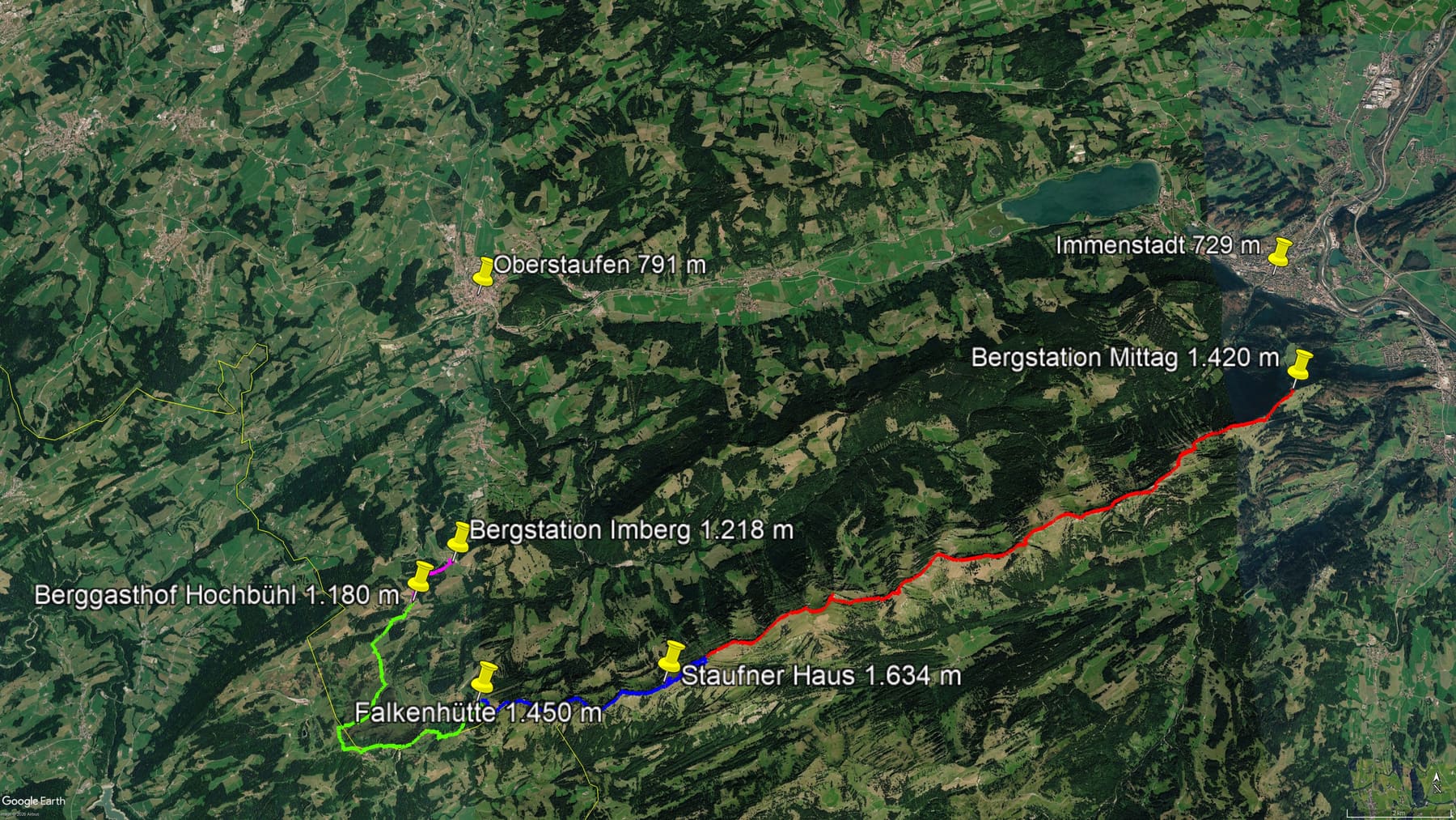 Karte der Route: Hüttentour mit Kindern auf der Nagelfluhkette bei Oberstaufen im Allgäu