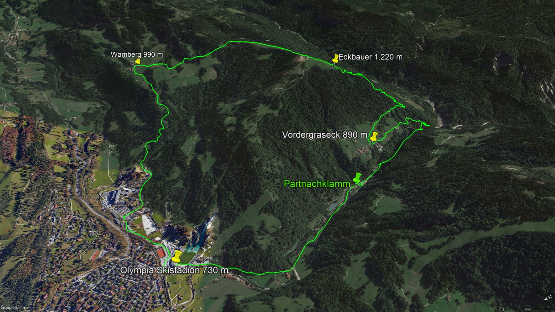 Karte der Route: Wanderung durch die Partnachklamm auf den Eckbauer in Garmisch