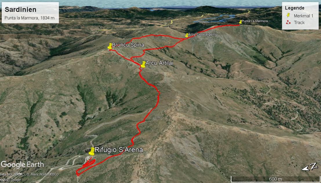 Karte der Route: Wanderung auf Sardiniens höchsten Berg: Punta la Marmora