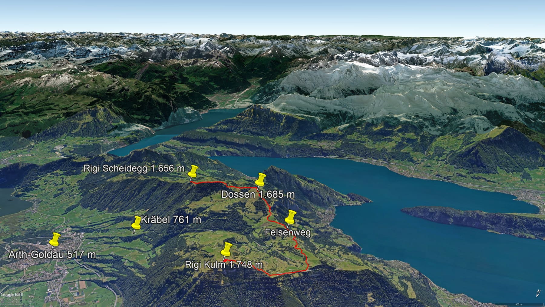 Karte der Route: Panorama-Wanderung auf der Rigi über dem Vierwaldstättersee in der Schweiz