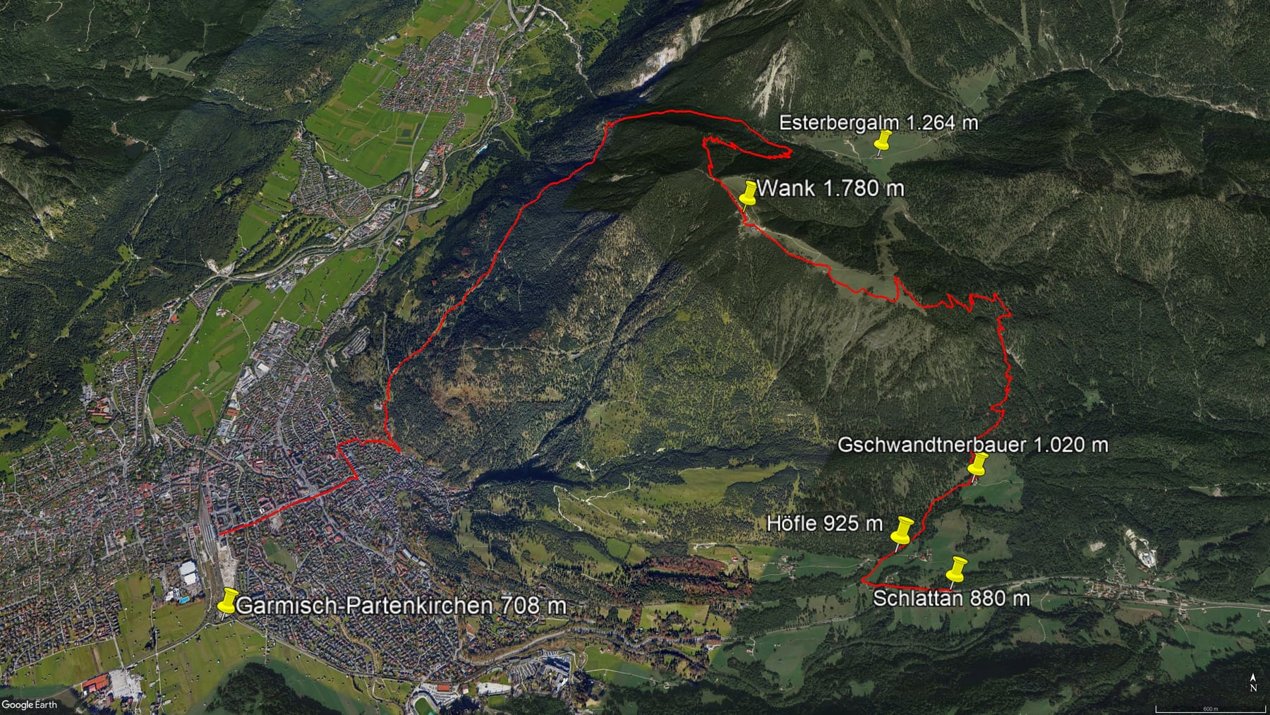 Karte der Route: Gipfel-Wanderung auf den Wank bei Garmisch-Partenkirchen