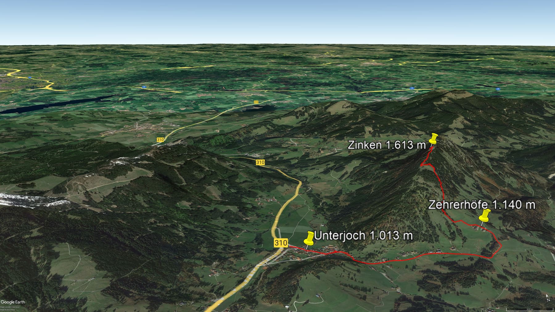 Karte der Route: Gipfelwanderung Zinken mit 1a-Panorama über Tannheimer Tal und Allgäuer Alpen